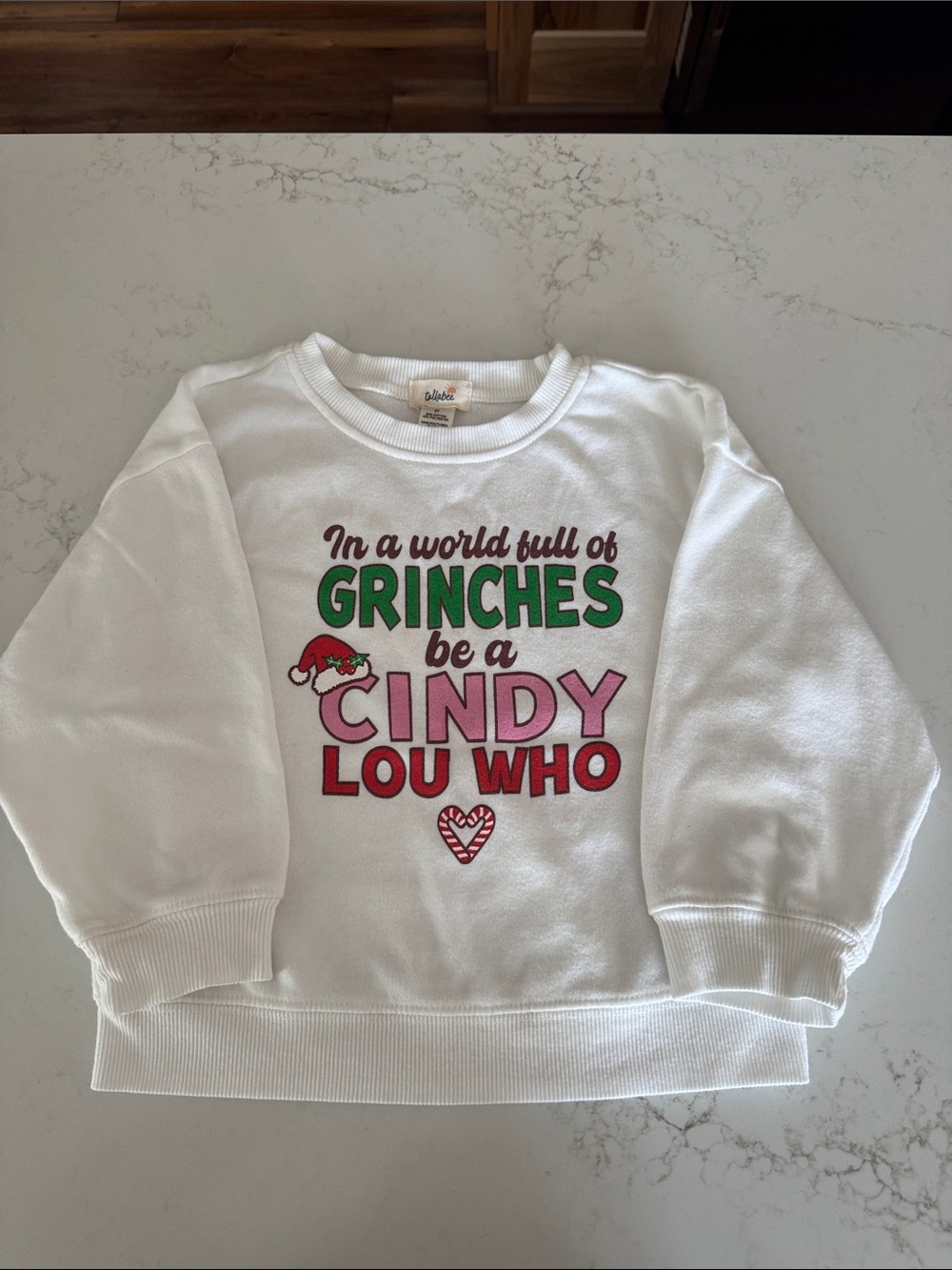 White Kids Holiday Sweatshirt with 'Be a Cindy Lou Who' Graphic